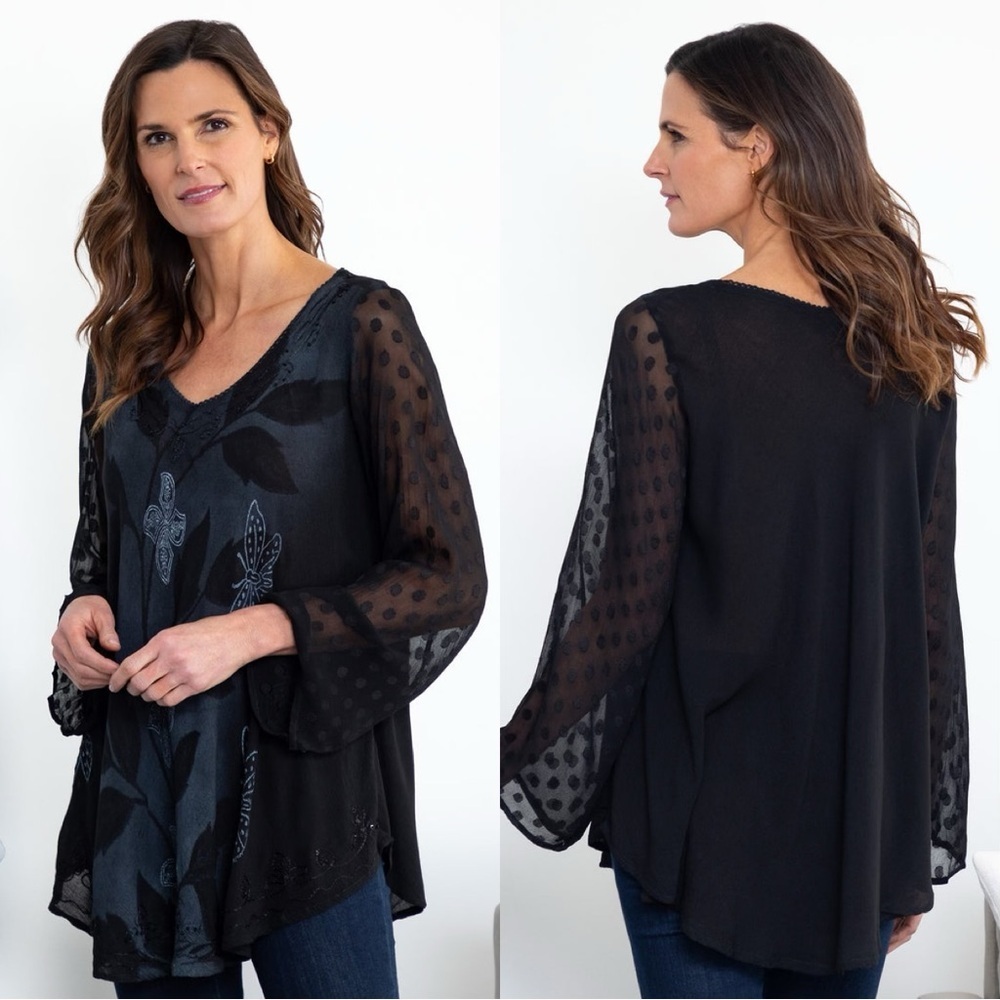 Greater Good Womens Midnight Butterfly Long Sleeve Tunic Top Goth in Black 3X/4X